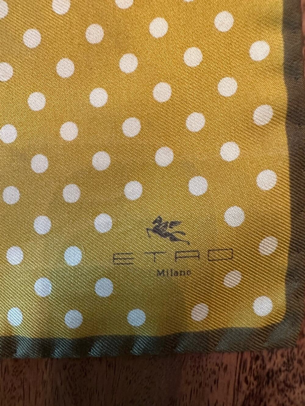 Vintage Etro Silk Pocket Square Silk Polka Dot Yellow